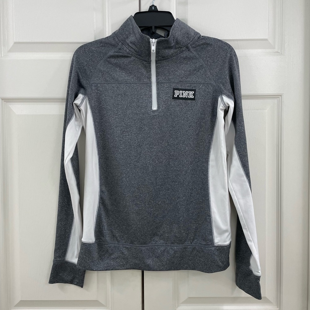 PINK Victoria’s Secret Quarter Zip Gray and White Pullover - Size Small